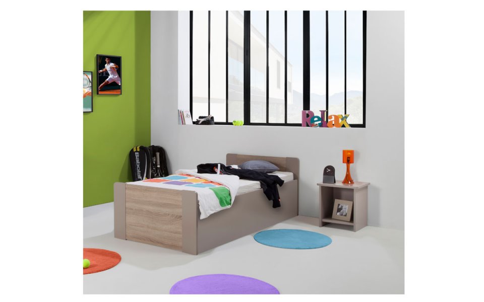 Image Pack 2 pices Lit Enfant Ado avec Sommier Relevable Montral 90x190 cm + Matelas + Table Chevet niche couleur argile pan laque