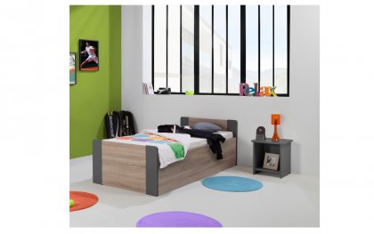Image Pack 2 pices Lit Enfant Ado avec Sommier Relevable Montral 90x190 cm + Matelas + Table Chevet niche couleur carbone pan bois
